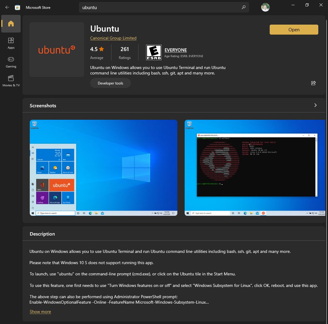 Ubuntu WSL Screenshot